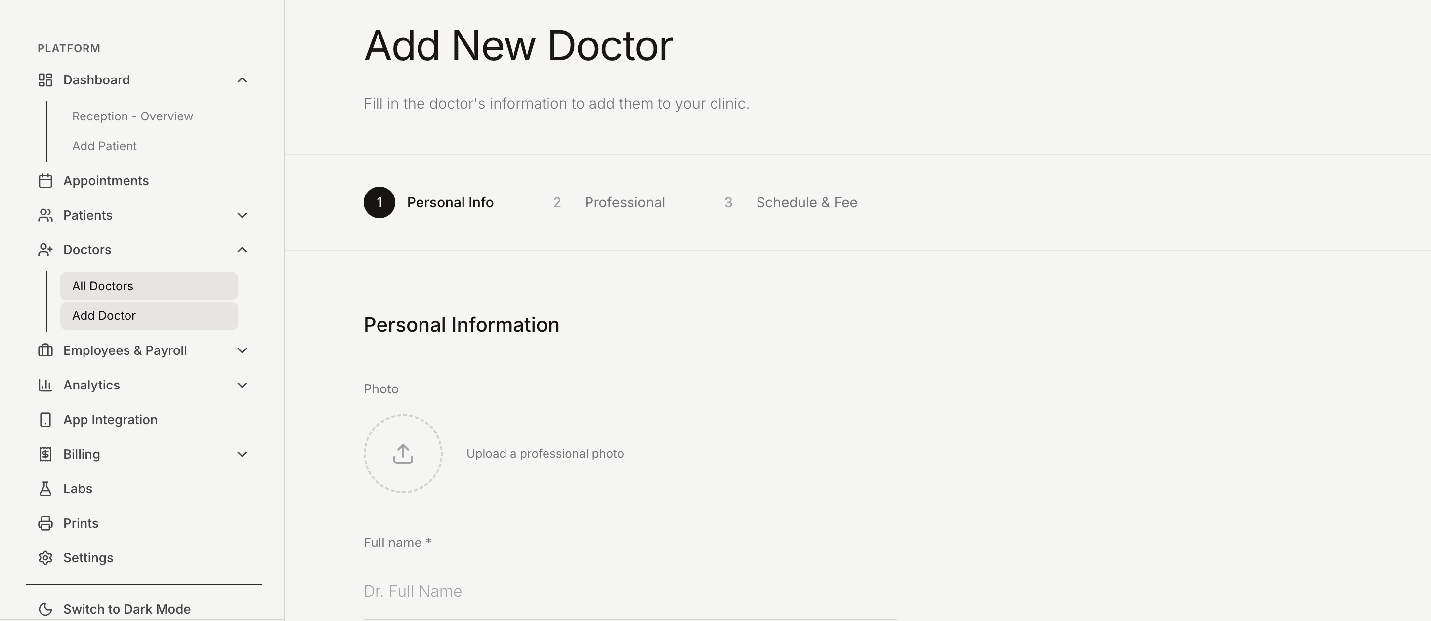 Invite doctors management panel